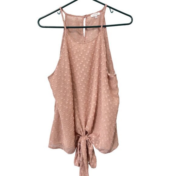 Kylie Paige Blouse Size Large Sleeveless Tie Front Sleeveless Clip Dot Feminine - Picture 1 of 6